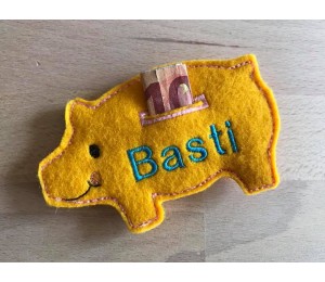 ITH Stickdatei - Glückwunschkarte Schwein Geldschlitz